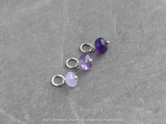 6-8mm Solo - Dark, Medium, Lavender Amethyst Charm Huggie Hoop Earring Dangle - Wire Wrap Everyday Jewelry - February Birthstone Pendant