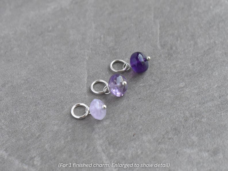 6-8mm Solo - Dark, Medium, Lavender Amethyst Charm Huggie Hoop Earring Dangle - Wire Wrap Everyday Jewelry - February Birthstone Pendant image 1