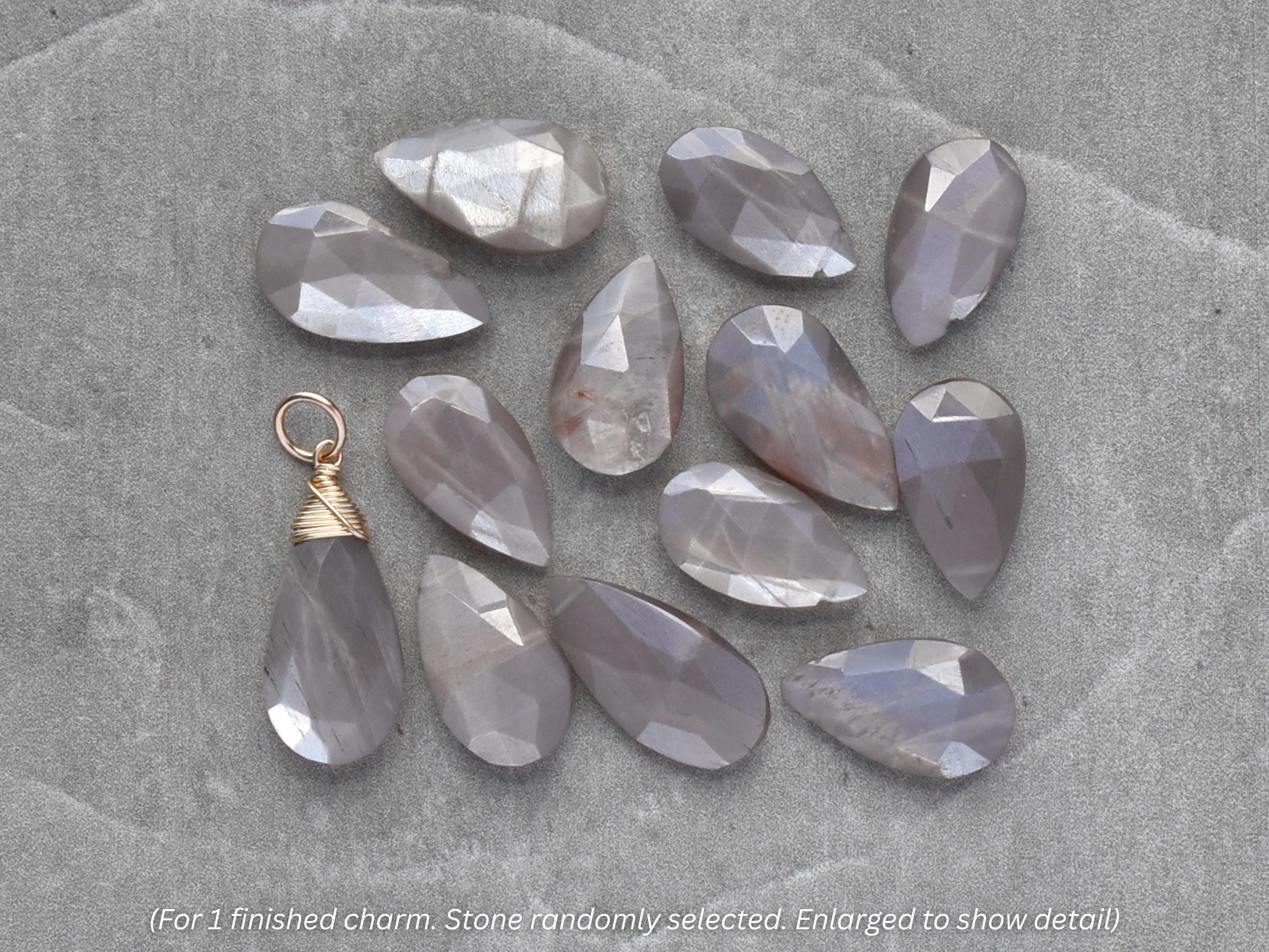 XL- Greyish Pink Peach Moonstone Charm - Glowing Chatoyant