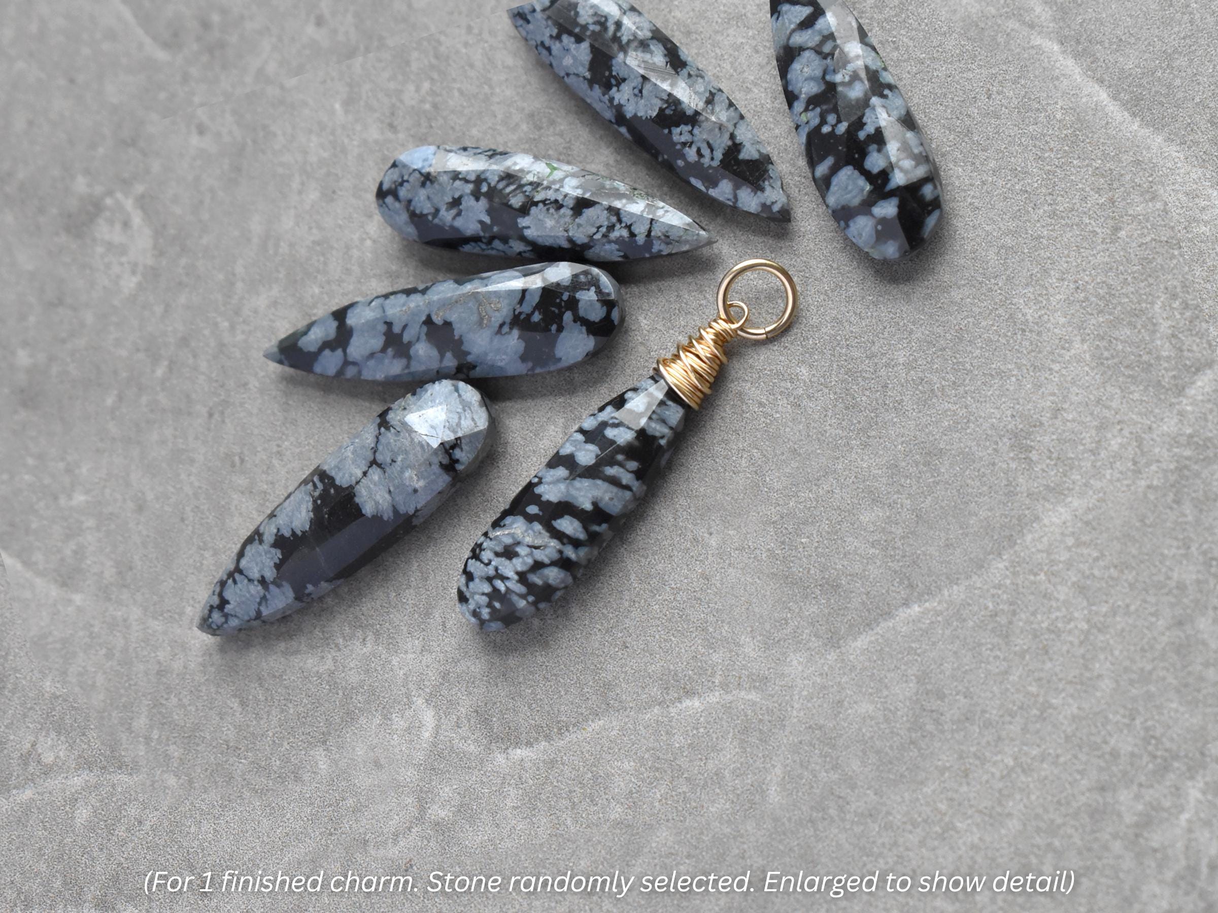 XXL - Black White Snowflake Obsidian Pendant - Wire Wrap Natural