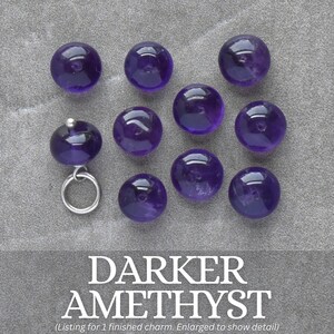 6-8mm Solo - Dark, Medium, Lavender Amethyst Charm Huggie Hoop Earring Dangle - Wire Wrap Everyday Jewelry - February Birthstone Pendant Darker Amethyst