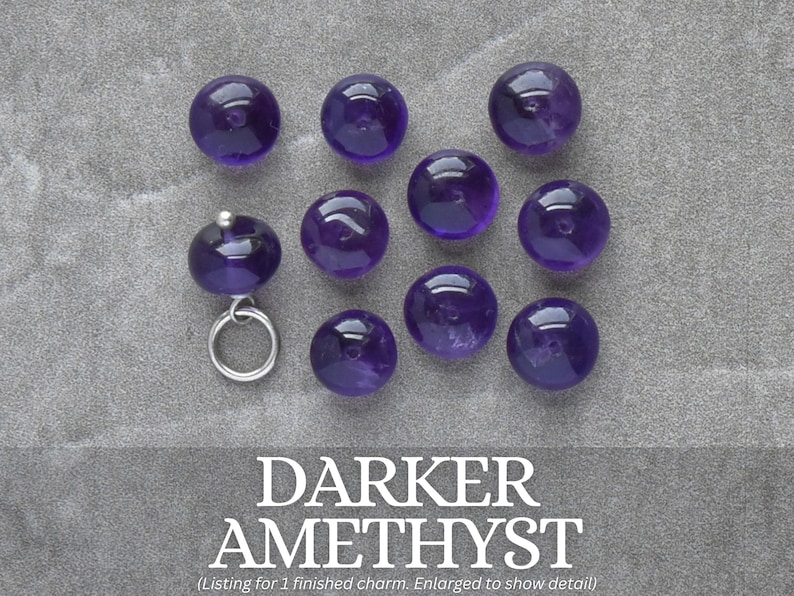 6-8mm Solo - Dark, Medium, Lavender Amethyst Charm Huggie Hoop Earring Dangle - Wire Wrap Everyday Jewelry - February Birthstone Pendant Darker Amethyst