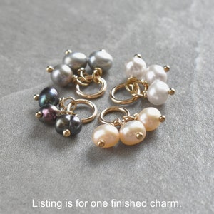 Tiny Trio Cluster Black Peacock, Peach, Grey, White Pearl June Birthstone Charm Freshwater Pearl Jewelry Dangle Charm Accent image 2