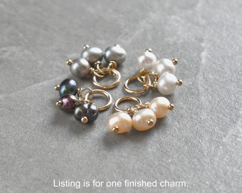 Tiny Trio Cluster Black Peacock, Peach, Grey, White Pearl June Birthstone Charm Freshwater Pearl Jewelry Dangle Charm Accent image 2