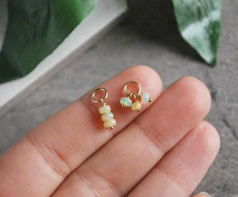 Tiny Trio MultiColor Opal October Birthstone Yellow Ethiopian Opal Jewelry Gold Natural Stone Charms in Silver xS and Rose Gold