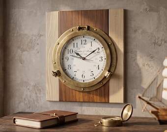 Large Brass Porthole Wall Clock | Vintage Nautical Ship Window Clock | Maritime Home Decor | Beach House Cabin Wall Art