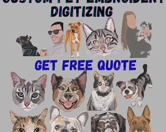 Digitalización de bordados personalizados para mascotas, retratos de perros y gatos