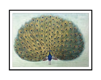 Dancing Peacock Mughal Style Bird Miniature Painting – Hand painted Miniature Art, father's day gift