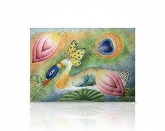 Dancing Peacock Mughal Style Miniature Painting – Hand painted Miniature Art, father's day gift