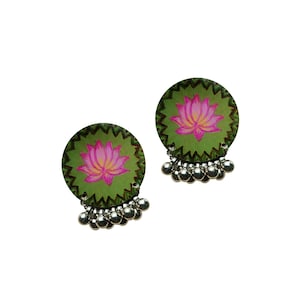 Handpainted Floral Stud Earrings: Lightweight Wooden Flower Art