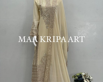 Embroidered Georgette Kurti with Sequins: Traditional Party Wear with Dupatta