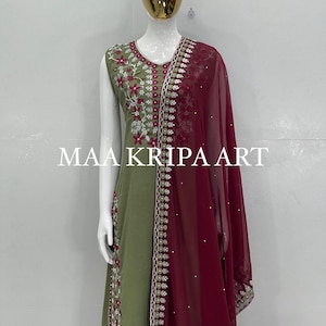 Designer Green Embroidered Kurta Palazzo Set with Red Dupatta | Indian Salwar Suit for Women | Festive & Wedding Ethnic Wear Outfit