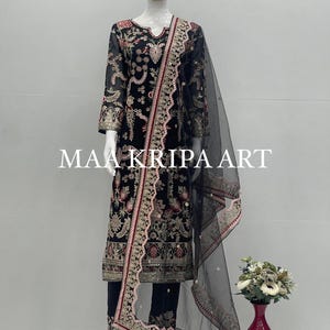Elegant Black Embroidered Long Kurti with Floral Motifs – Party & Festive Wear - Women Suit