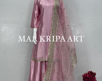 Pastel Pink Embroidered Sharara Suit: Indian Pakistani Wedding Outfit