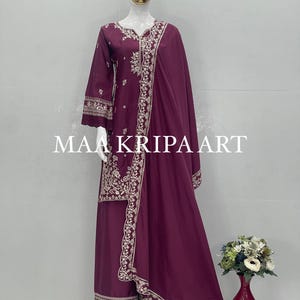 Maroon Embroidered Kurta Set with Dupatta: Heavy Sequence Work, Floral Design