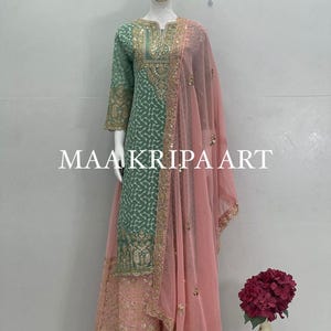 Embroidered Georgette Kurti Sharara Set: Indian Wedding Outfit