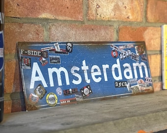Fútbol del Ajax de Ámsterdam: Arte mural de metal oxidado auténtico estilo vintage de los Ultras de los Países Bajos