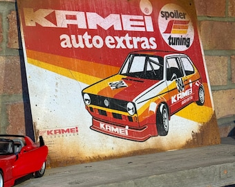 Vintage Kamei-dealerbord: echte roest mancave garagemuurkunst jaren 80 Golf VW Berg Cup