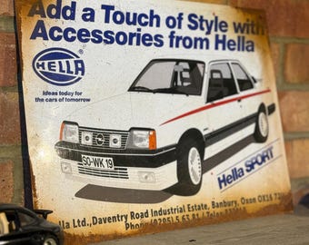 Vintage bord van de Hella-dealer: Real Rust Mancave Garage Wall Art Opel jaren 80 Opel