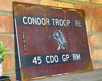 Letrero del 45 Commando Group Condor: Arte mural de metal vintage con óxido auténtico de los Royal Marines de Arbroath