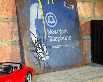 Letrero de cabina telefónica de Nueva York – Óxido real, decoración de pared para garaje o cueva de hombre