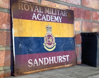 Sandhurst Military Academy Metal Sign: British Army Decor with Real Rust