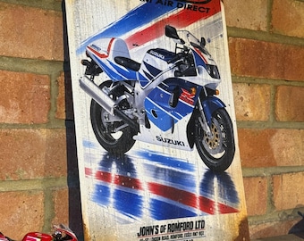 Letrero de concesionario Suzuki: Arte de pared para garaje/cueva de hombre con óxido real SRAD GSXR Superbike Motorbike