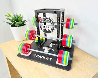 Power Rack PR Tracker / Customizable Text / Personal Record Display / Fitness Motivation / Realistic 1:10 Scale / Squat Bench Press Deadlift