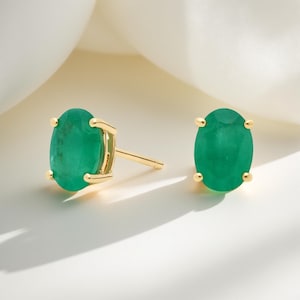 Emerald Stud Earrings: 925 Sterling Silver May Birthstone