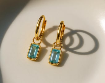 Aquamarine Huggie Earrings: Dainty Sterling Silver March Birthstone