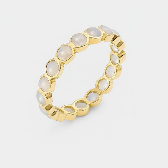 Anillo de eternidad de piedra lunar arcoíris: anillo apilable de