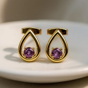 Amethyst Pear Stud Earrings: 925 Sterling Silver, February Birthstone