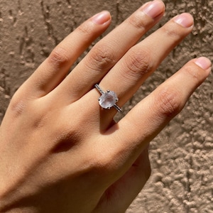 Adjustable Rose Quartz Ring: Sterling Silver with CZ Accents
