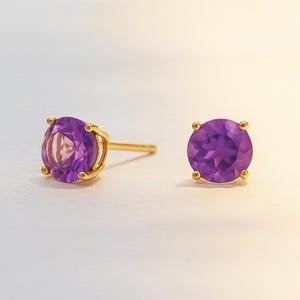 Amethyst Stud Earrings: Dainty 925 Sterling Silver February Birthstone