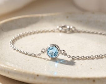 Dainty Aquamarine Bracelet: 925 Sterling Silver, March Birthstone Jewelry
