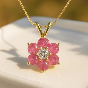 Pink Topaz Flower Pendant Necklace: Sterling Silver Floral Jewelry