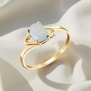 Dainty Oval Opal Sterling Silver Ring: Minimalist Gemstone Jewelry