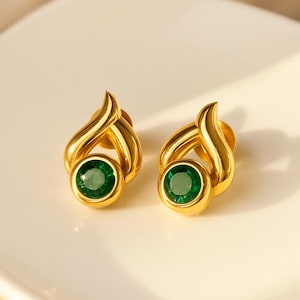 Dainty Emerald Stud Earrings: Minimalist Sterling Silver May Birthstone
