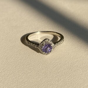 Amethyst & CZ Sterling Silver Ring: February Birthstone, Adjustable