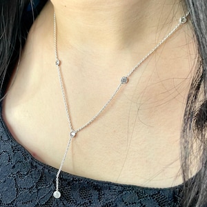 Sterling Silver CZ Lariat Necklace: Dainty Y Drop, Handmade
