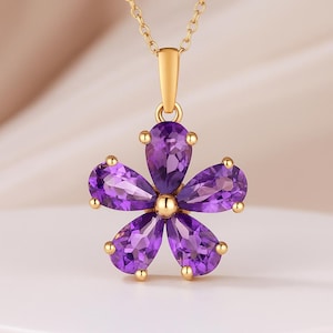 Amethyst Flower Pendant Necklace: Sterling Silver February Birthstone Jewelry
