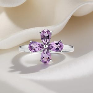 Amethyst Flower Ring: Sterling Silver Floral Gemstone Jewelry