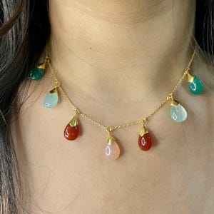 Chalcedony Gemstone Pendant: 925 Sterling Silver Necklace, Minimalist Gold Jewelry