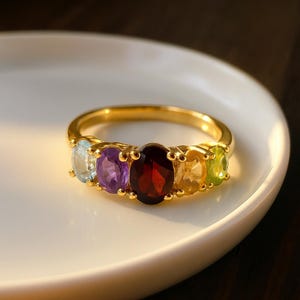 Multi Stone Ring • Sterling Silver Multi Color Gemstone Ring • 5 Birthstone Gold Ring • Unique Anniversary Gift • Beautiful Gift for Her