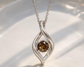 Ciondolo unico in quarzo fumé: argento sterling placcato oro, pietra preziosa boho