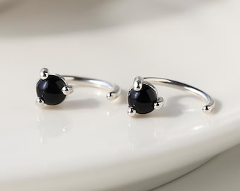 Dainty Black Onyx Stud Earrings: Sterling Silver Gemstone Jewelry