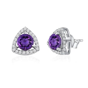 Dainty Amethyst Stud Earrings: 925 Sterling Silver February Birthstone