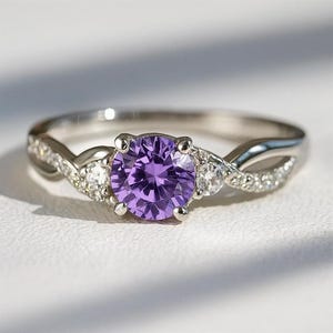 Amethyst & CZ Sterling Silver Ring: February Birthstone Cocktail Ring