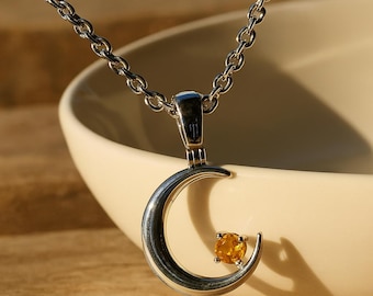 Citrine Moon Pendant Necklace: Sterling Silver November Birthstone Jewelry