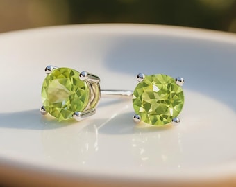 Peridot Stud Earrings: Dainty Sterling Silver August Birthstone
